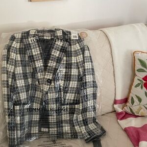 Tommy Hilfiger Navy and White Plaid Sport Coat